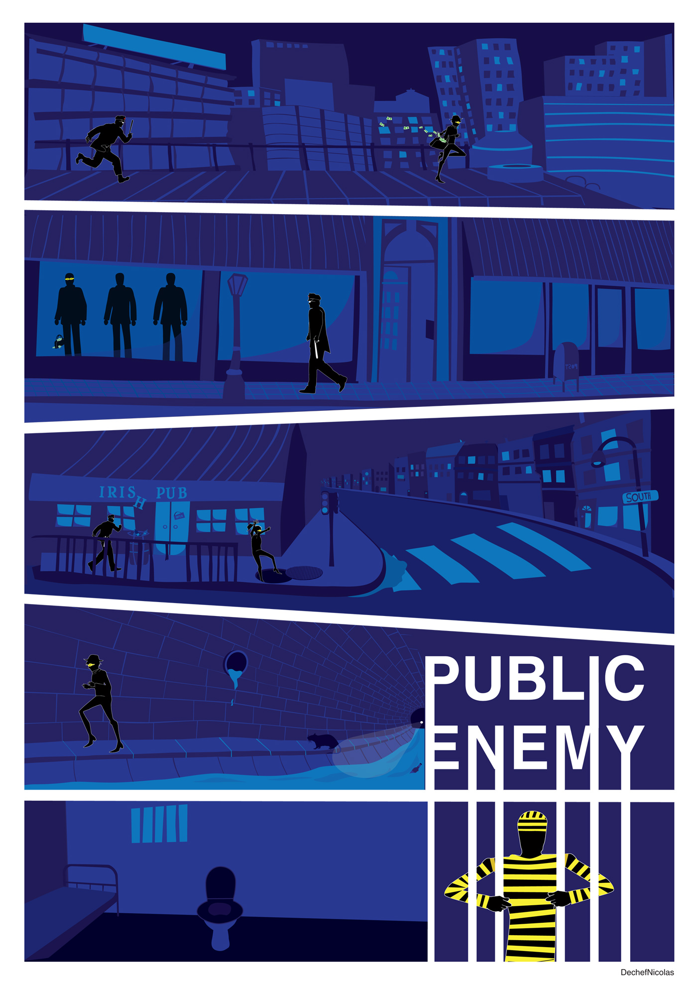 Planche illustration vectorielle sur le thème de "Public Enemy", nicolas dechef, Infographiste et photographe à Charleroi et Namur