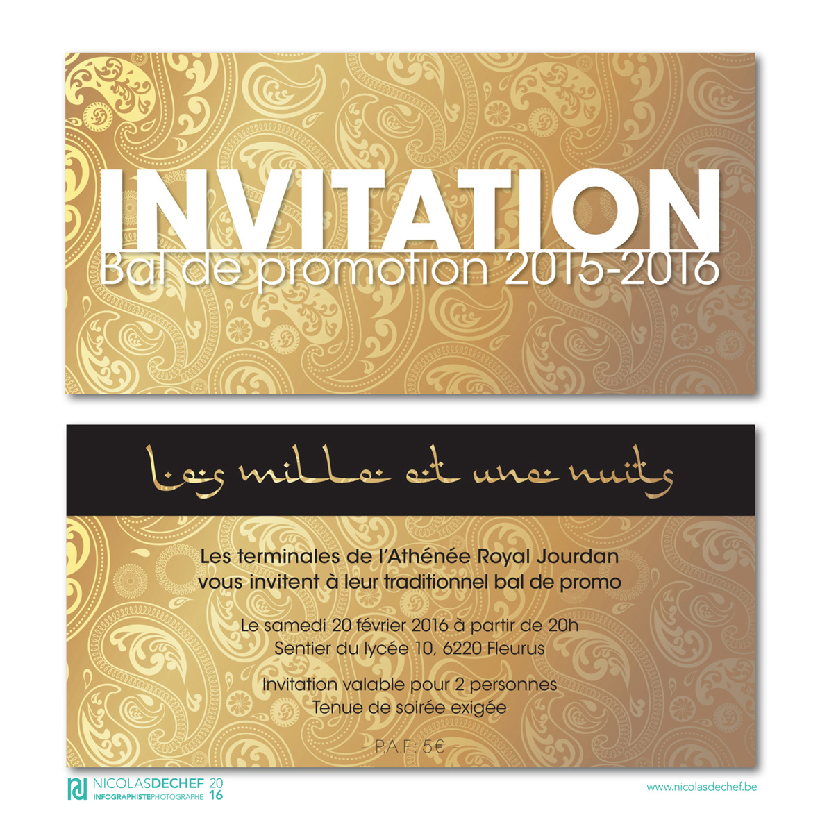 invitation bal de promotion, les 1001 nuits, proposition 03, nicolas dechef, infographiste & photographe, namur & charleroi