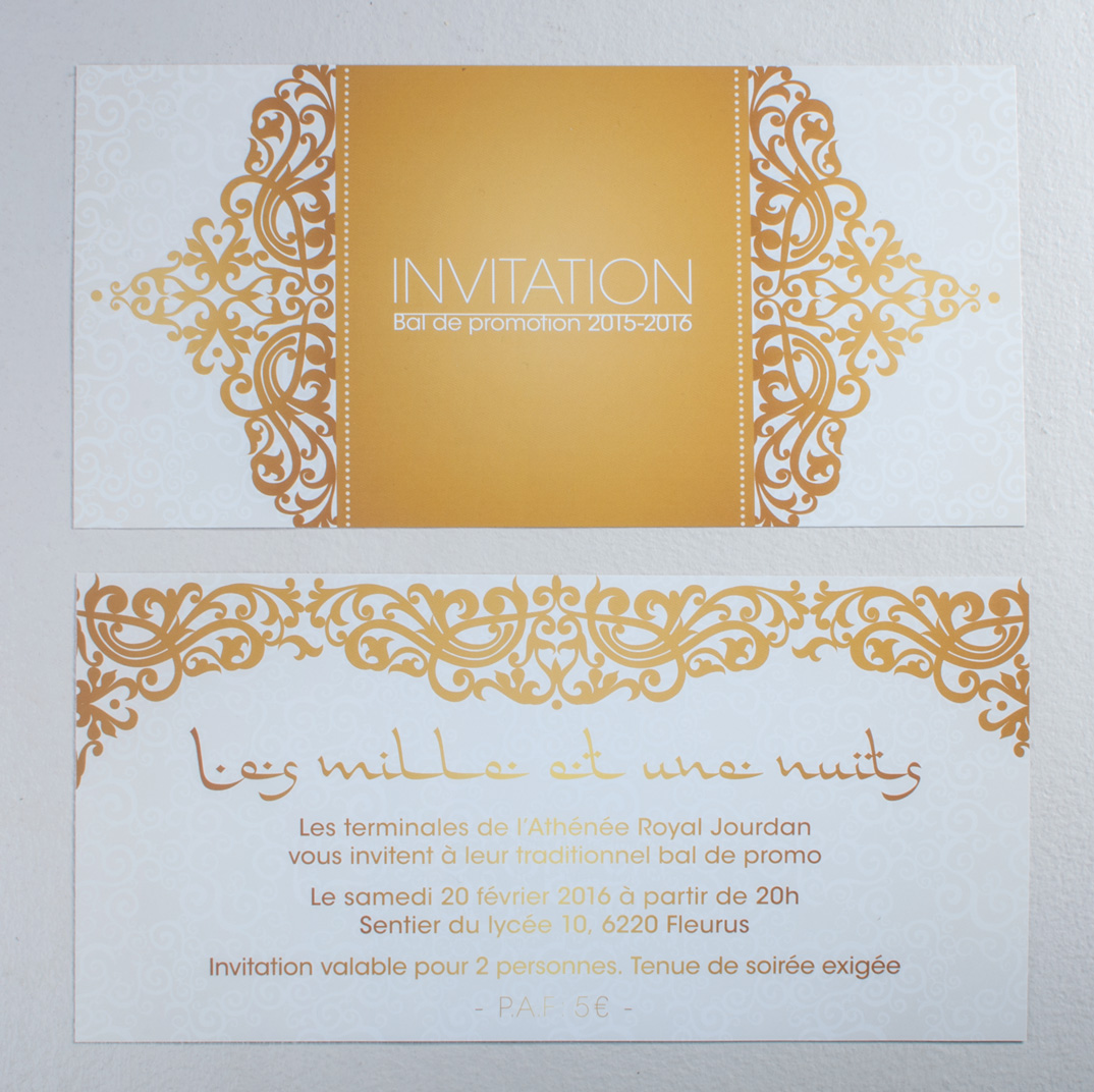 invitation bal de promotion, les 1001 nuits, nicolas dechef, infographiste & photographe, namur & charleroi